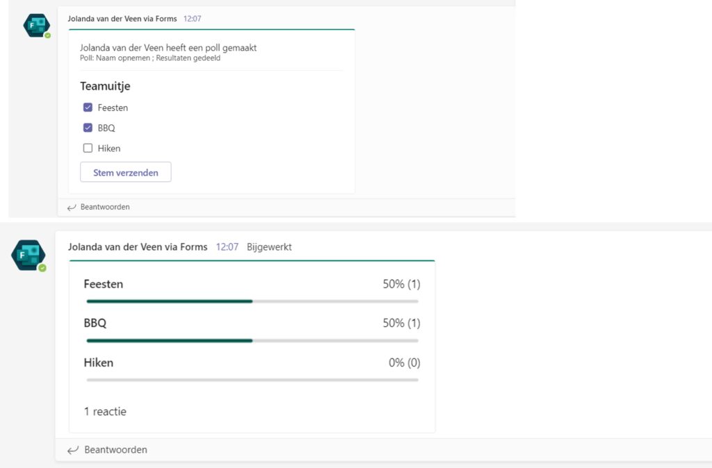 stemmen op een poll via Microsoft Forms